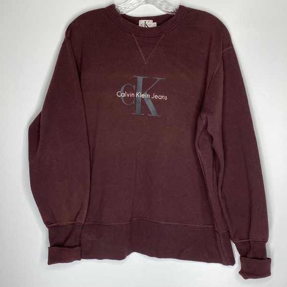 Vintage Calvin Klein Burgundy Crewneck Sweatshirt 90s Size Small - Picture 1 of 6